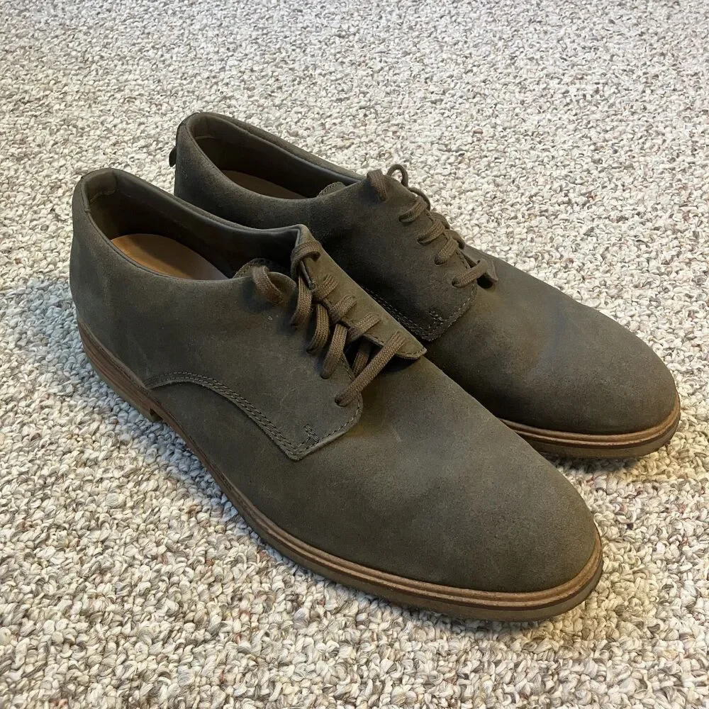 Clarks Mens Lace Up Shoes Size 12 M Gray Suede Oxford Work Office Comfort Classy